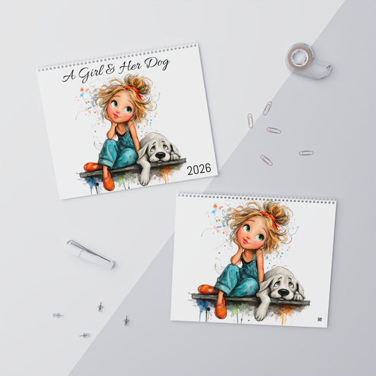 Girl and Dog Art Calendar 2026 | Illustrated Wall Decor