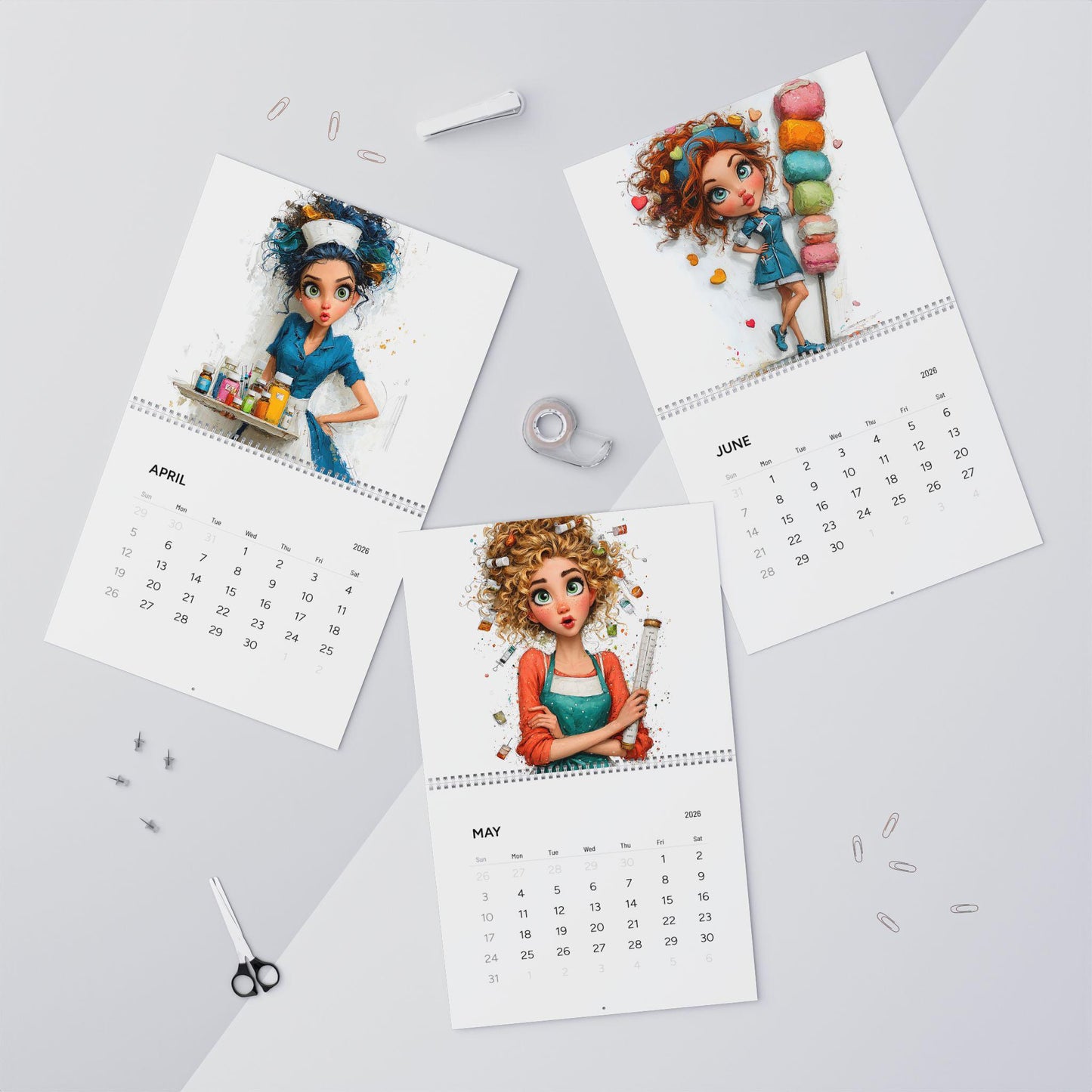 Cartoon Nurse 2026 Wall Calendar | Medical Illustrations