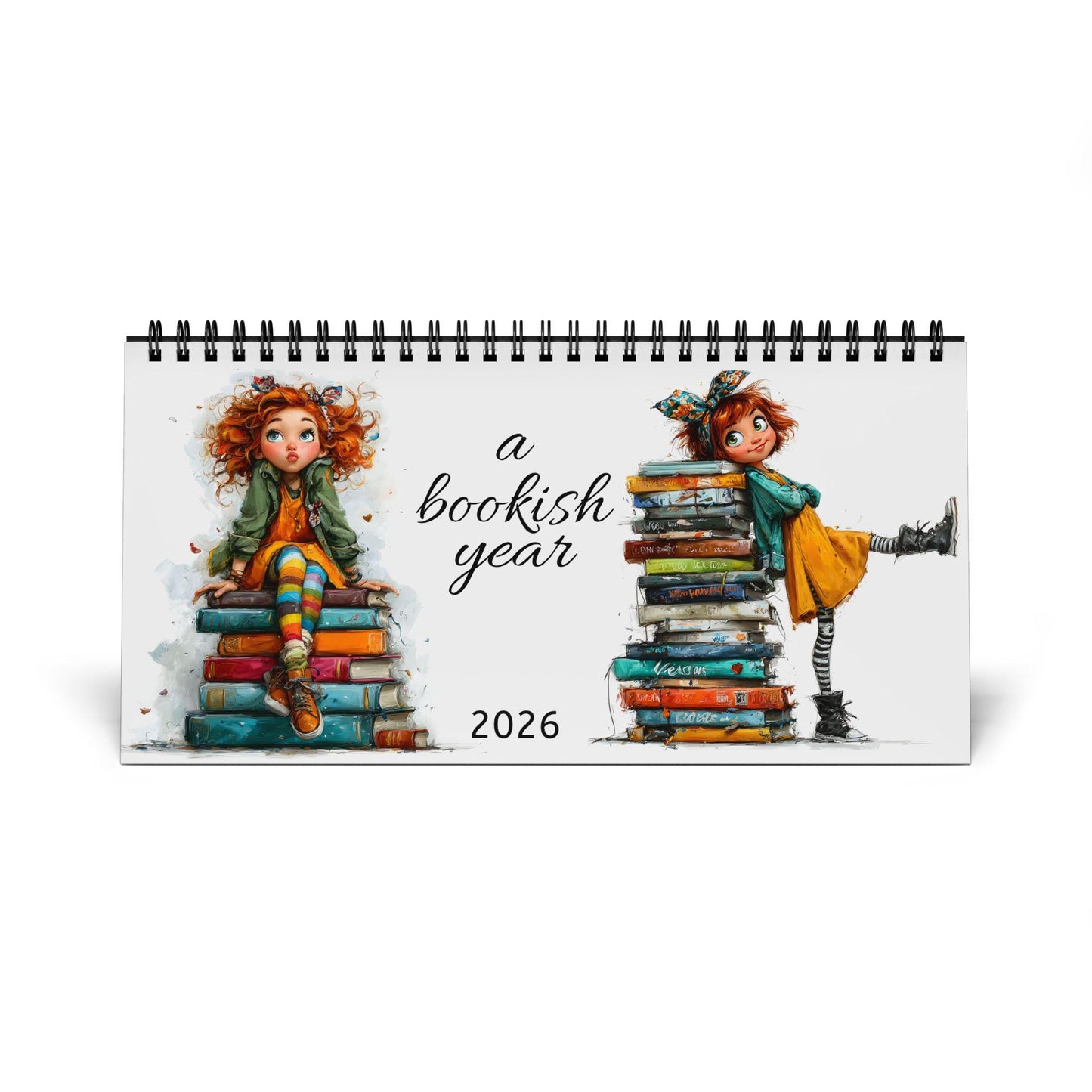 A Bookish Year Desktop Calendar | 2026 grid Girls Love Reading/Books