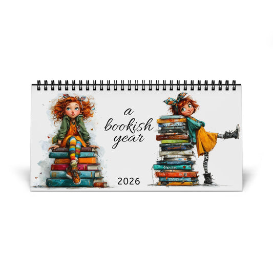 A Bookish Year Desktop Calendar | 2026 grid Girls Love Reading/Books