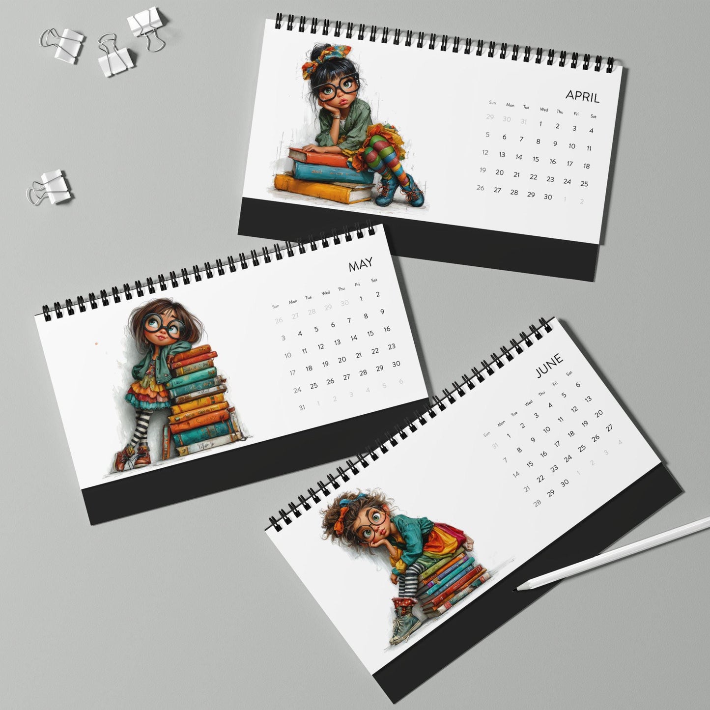 A Bookish Year Desktop Calendar | 2026 grid Girls Love Reading/Books