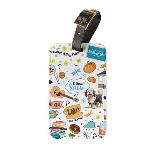 Gilmore Girls Small Town Icons Luggage Tag | Luke's Diner, Dog, Coffee, Books
