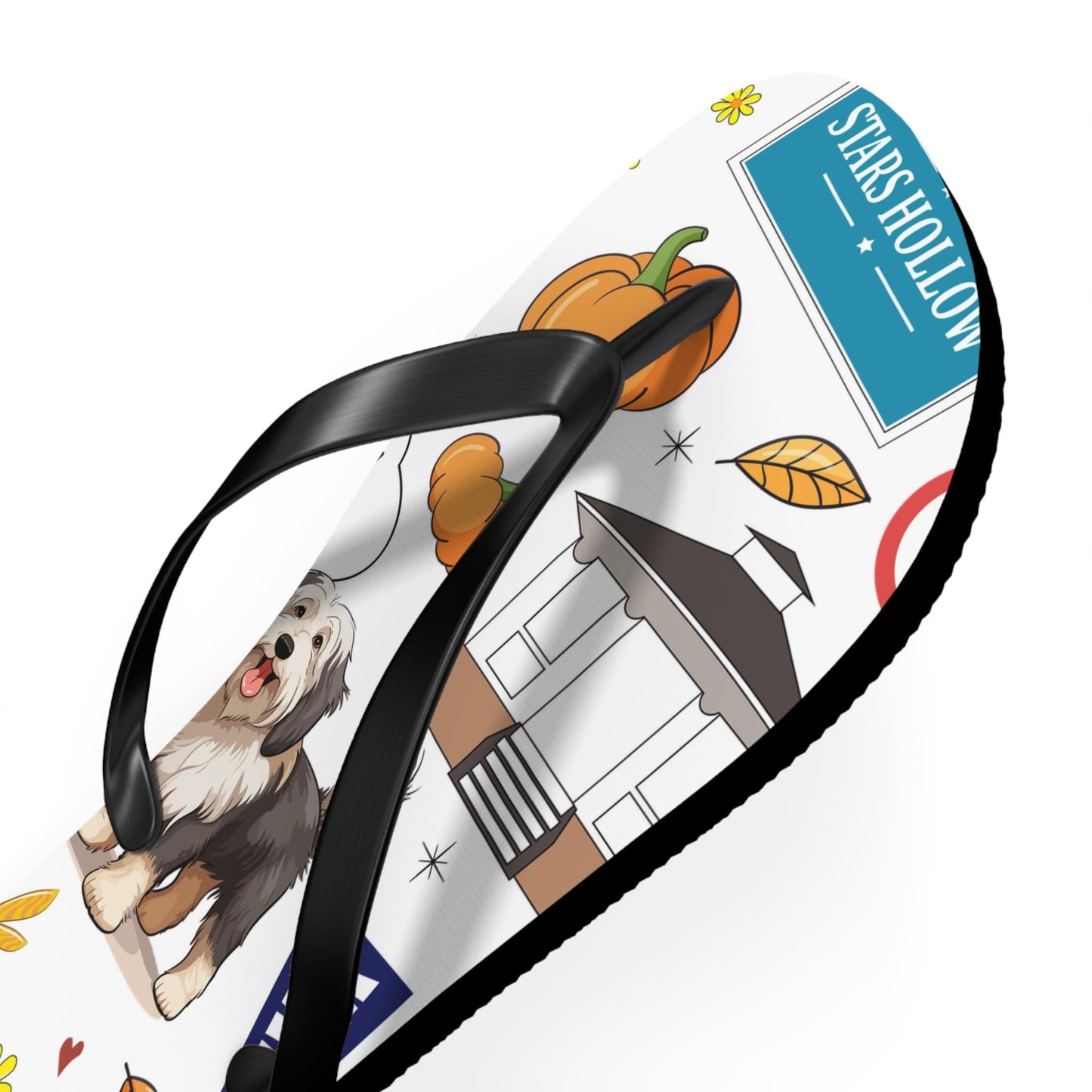 Gilmore Girls Collage Flip Flops | Pop Culture TV Icons, Pumpkin, Coffee, Dog