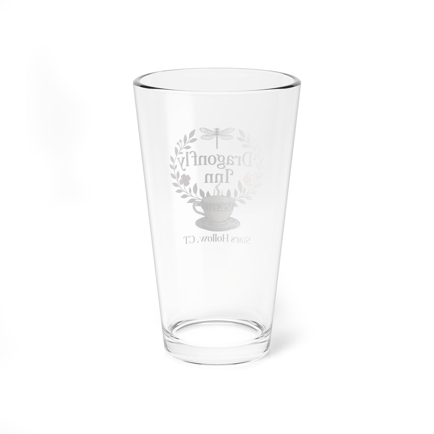 Dragonfly Inn logo Mixing Glass | 16oz Pint Glass, Stars Hollow CT Fan