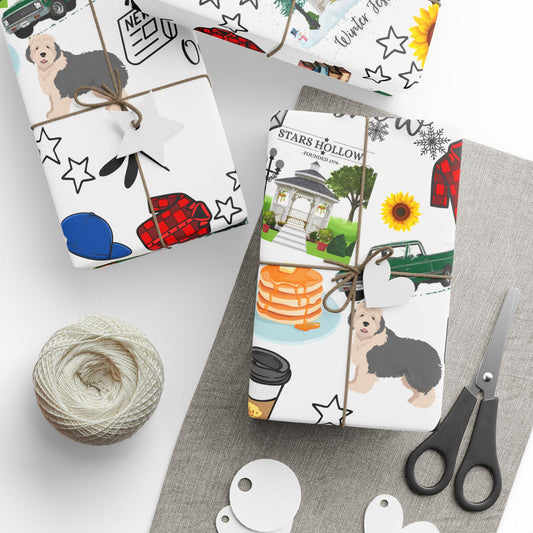 Gilmore Girls Sticker Collage Wrapping Paper | TV Show Pattern, Coffee Shop, Stars Hollow