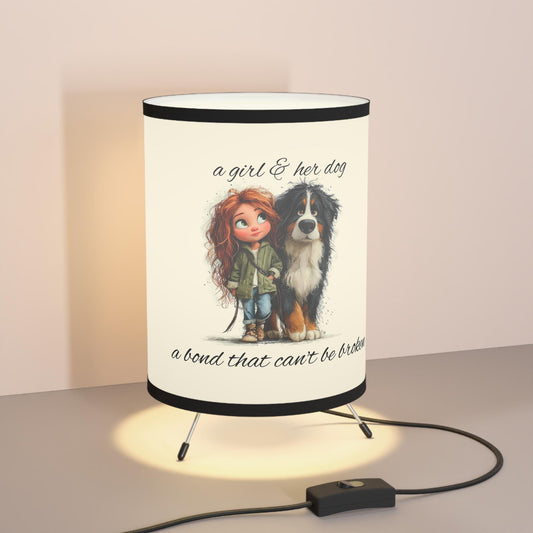 a girl & her dog illustration Tripod Lamp | printed shade, US/CA plug/10 design choices