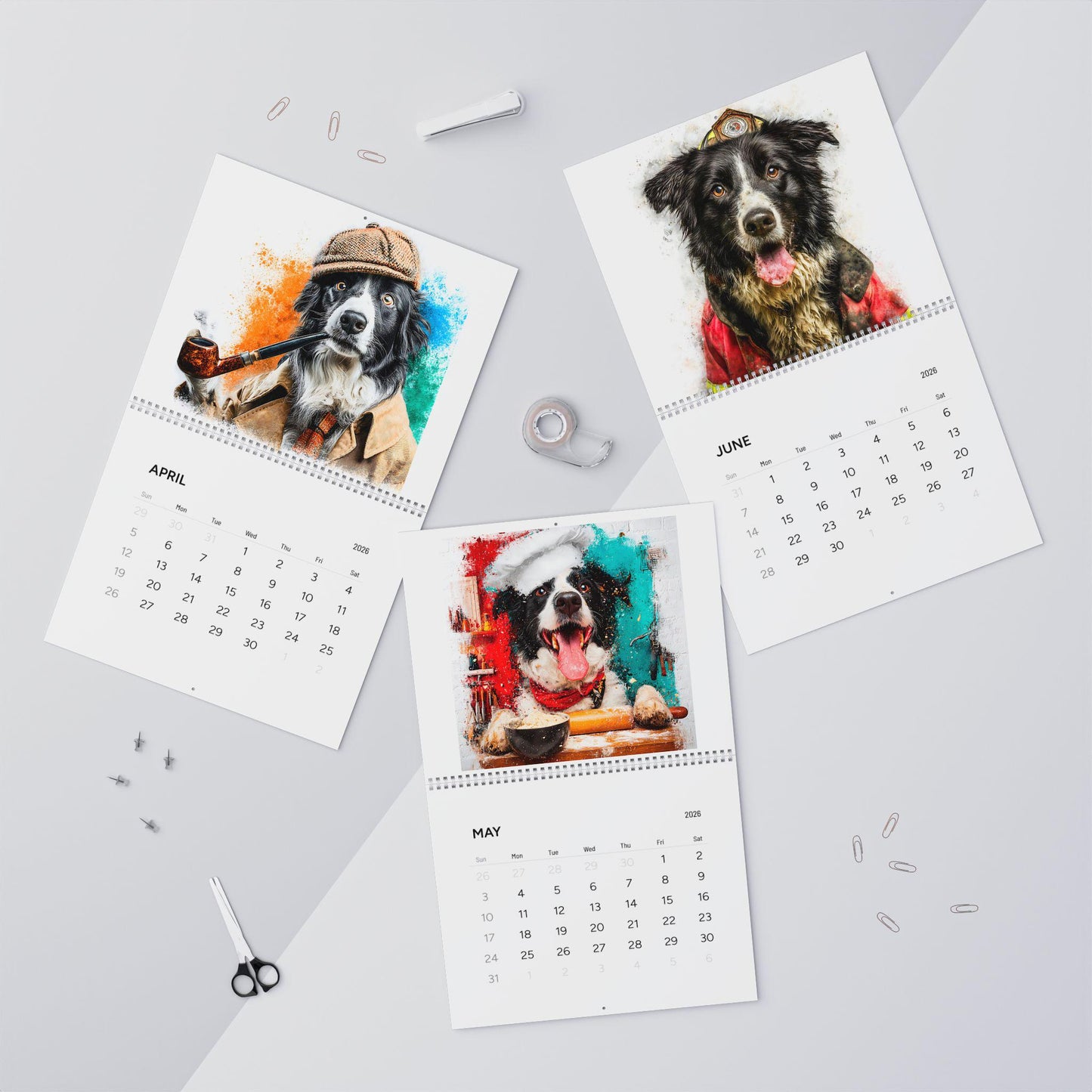 Border Collie Hats 2026 Wall Calendar: Funny Dog Lovers Gift