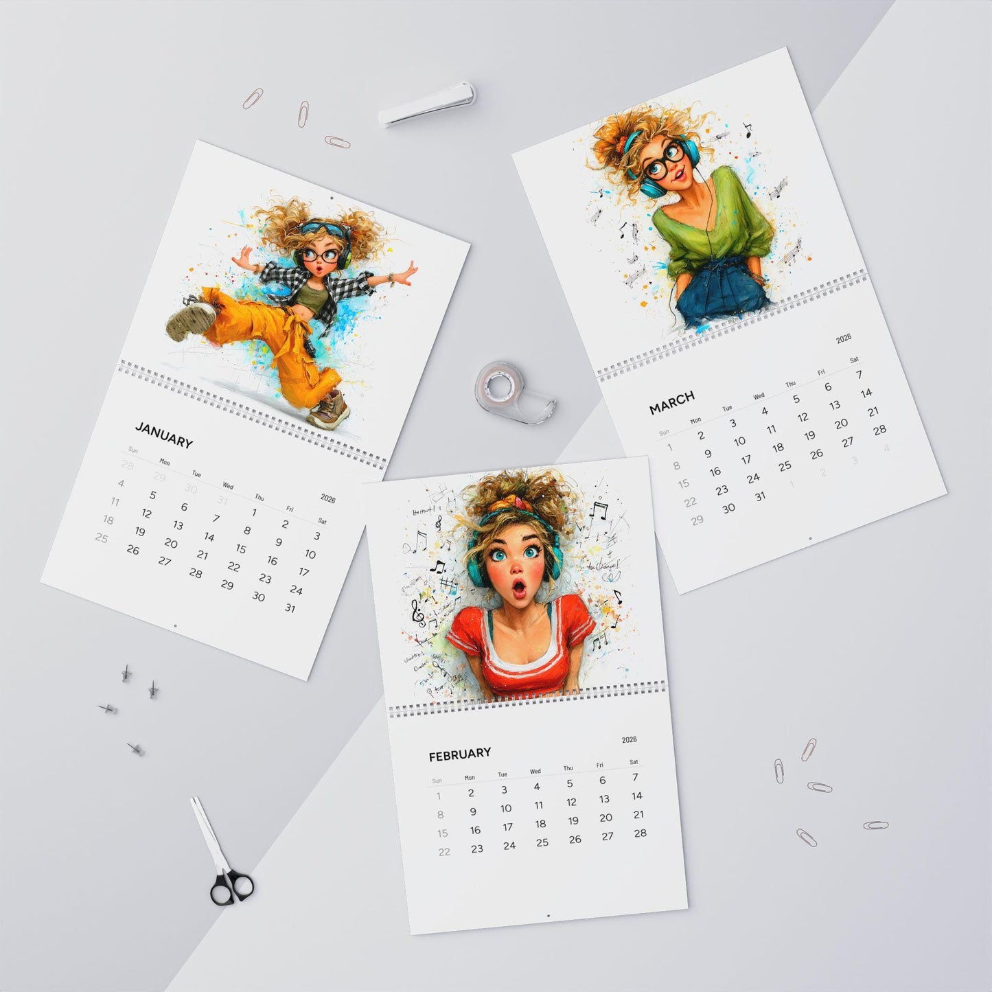 2026 Wall Calendar | Girl with Headphones Art