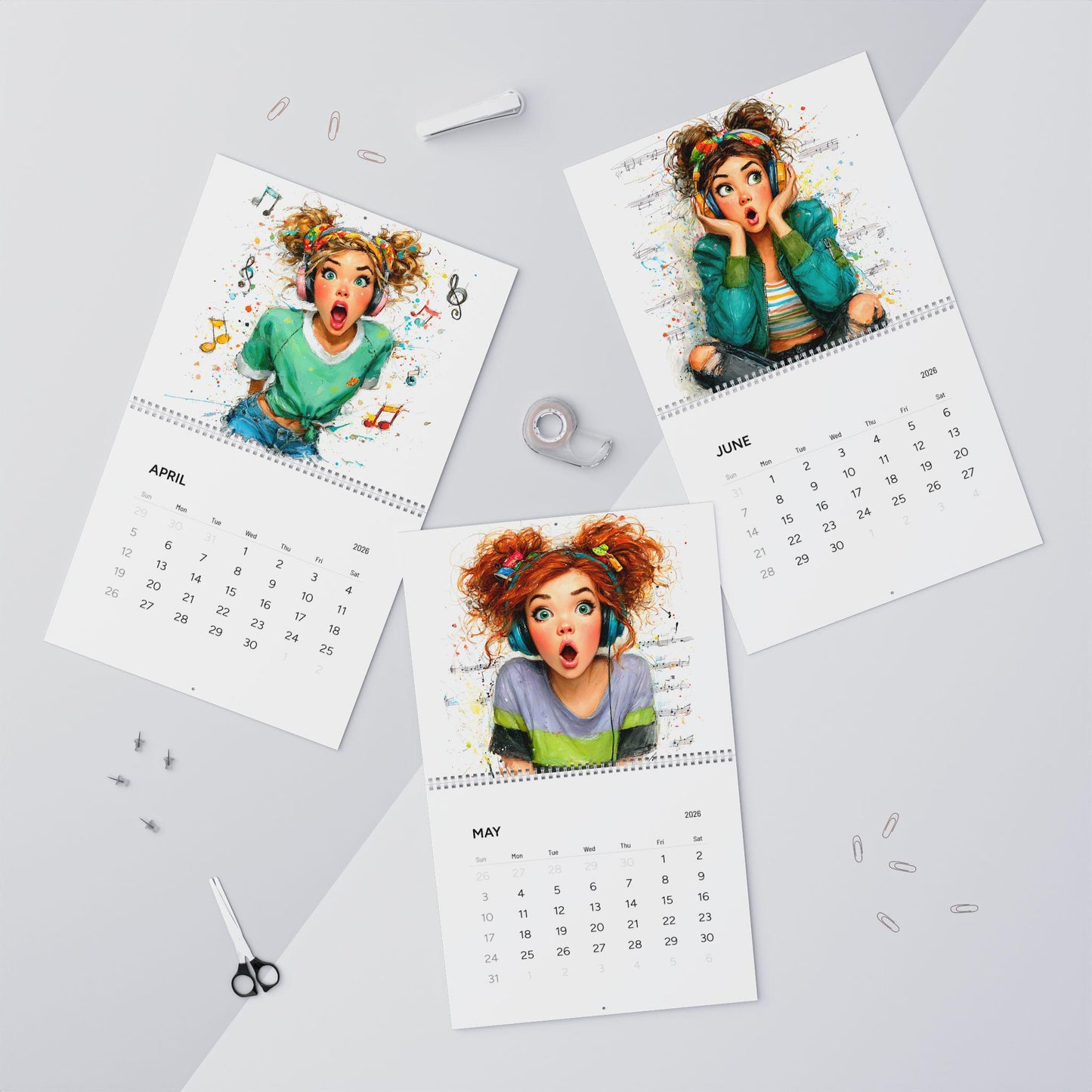 2026 Wall Calendar | Girl with Headphones Art