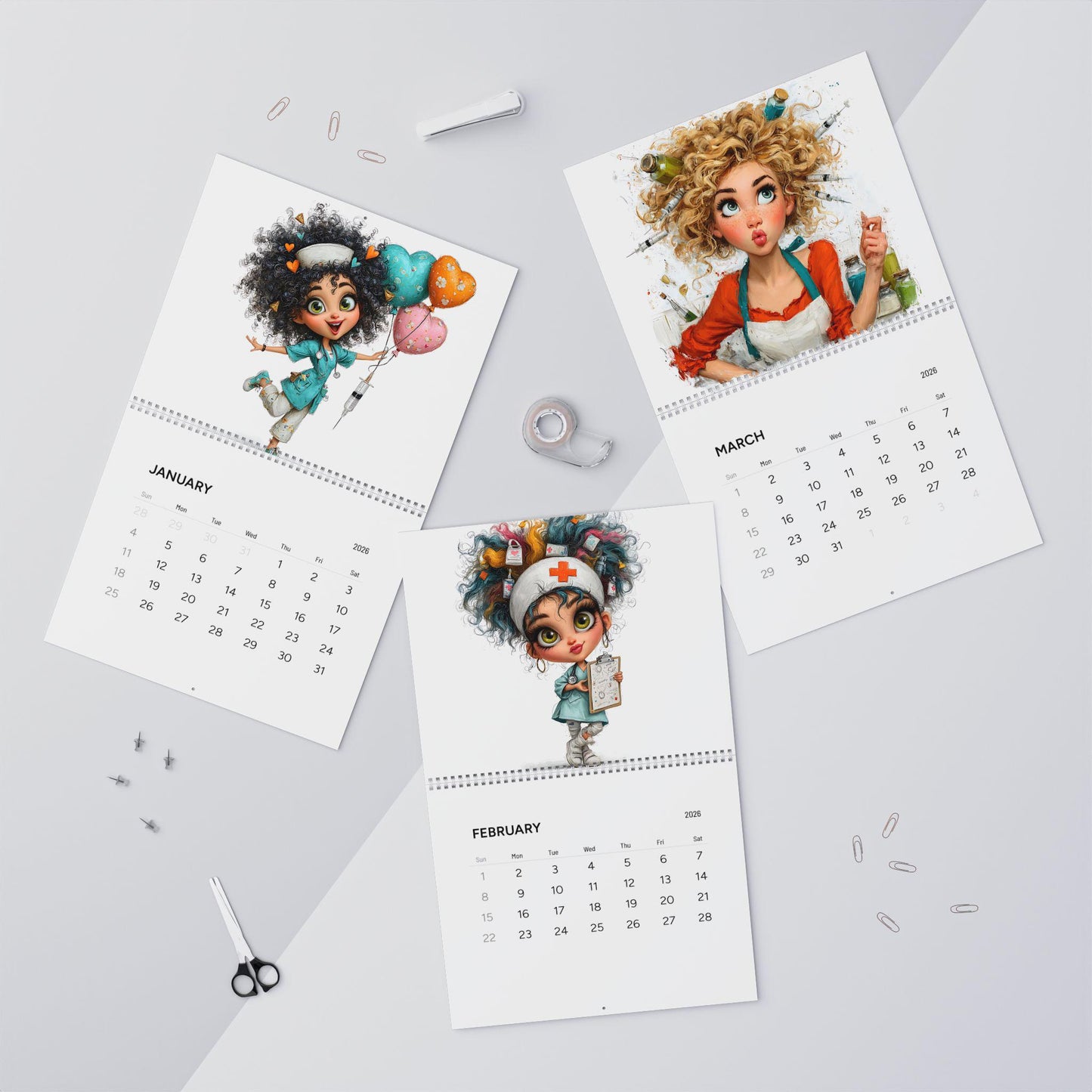 Cartoon Nurse 2026 Wall Calendar | Medical Illustrations
