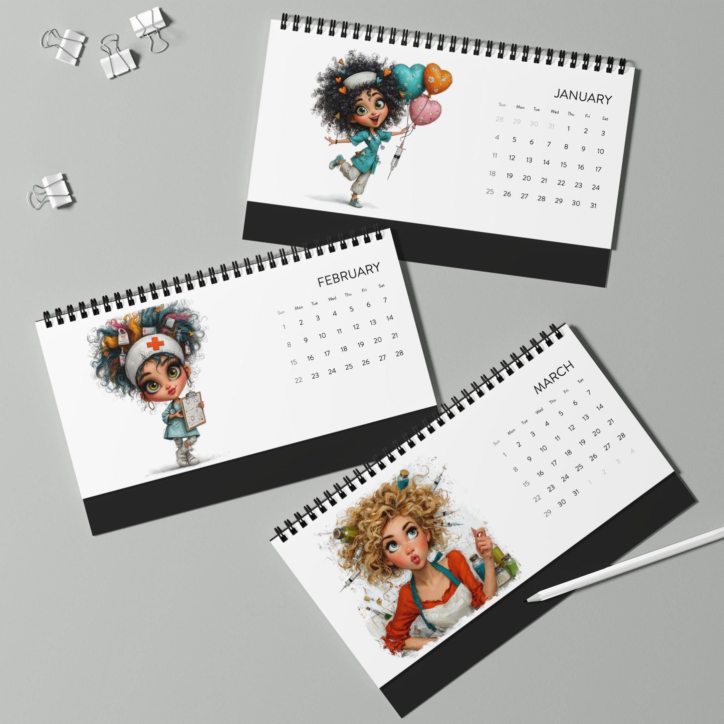 Cute Nurse Characters 2026 Desk Calendar | Cartoon Medical Illustrations Nursing Heroes