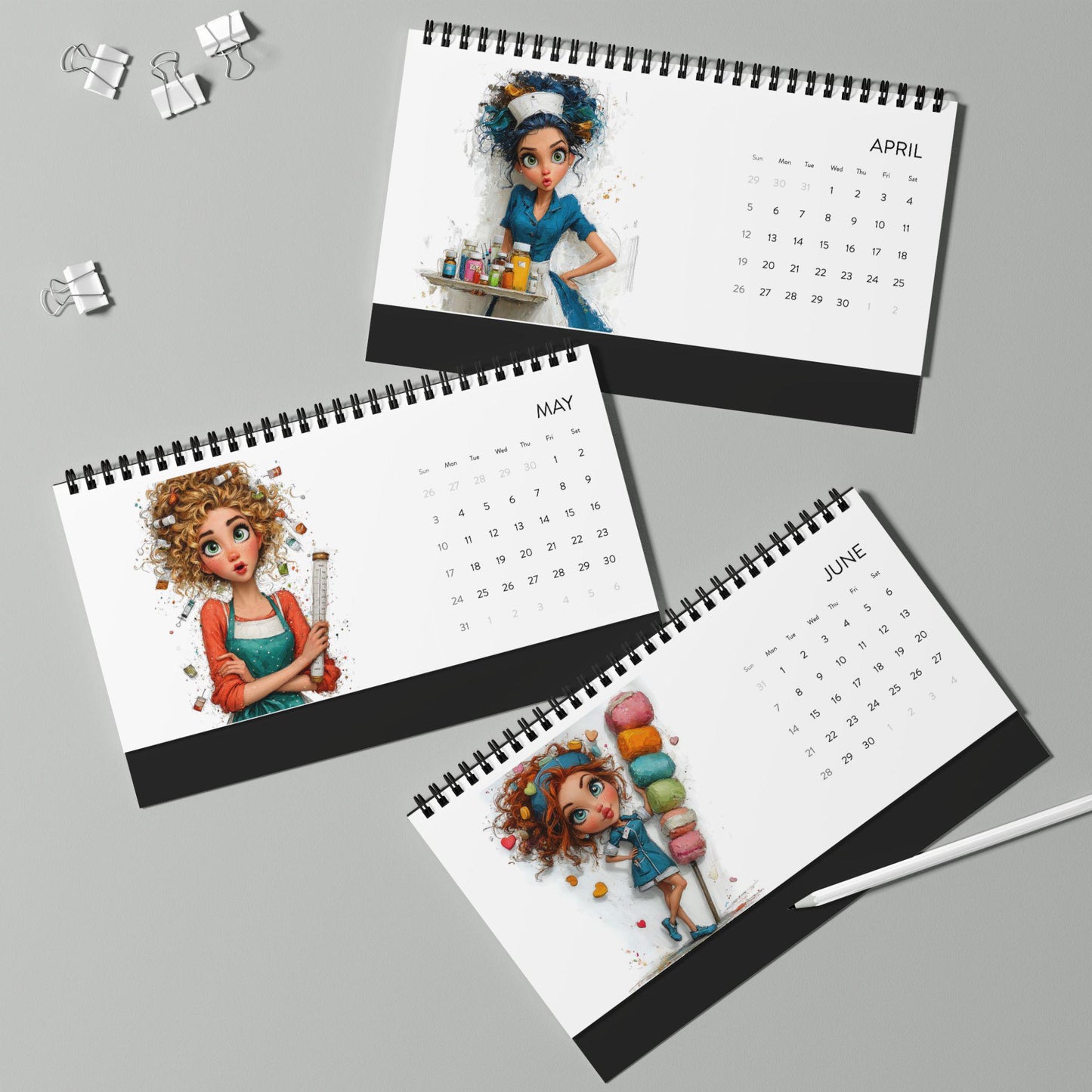 Cute Nurse Characters 2026 Desk Calendar | Cartoon Medical Illustrations Nursing Heroes