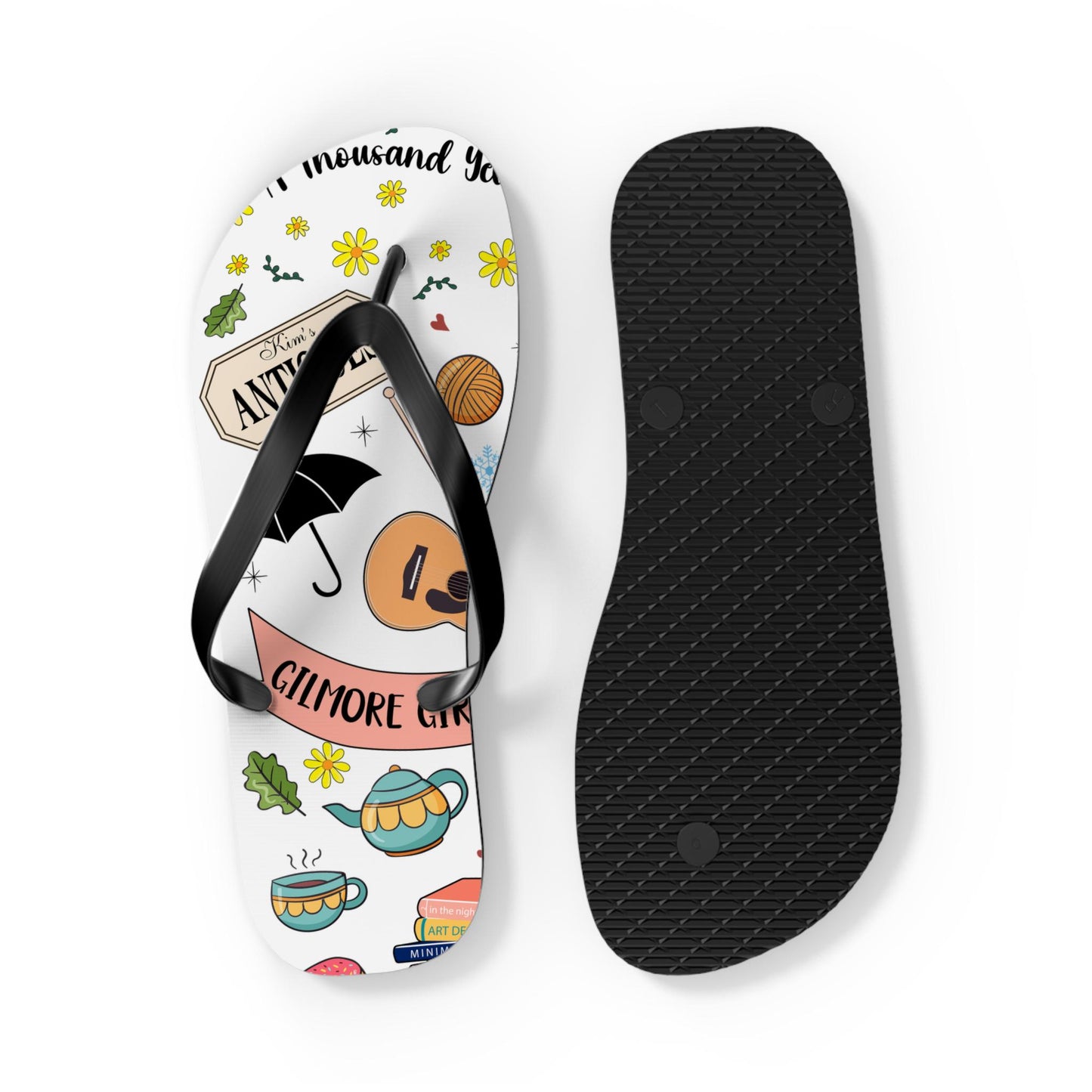 Gilmore Girls Collage Flip Flops | Pop Culture TV Icons, Pumpkin, Coffee, Dog